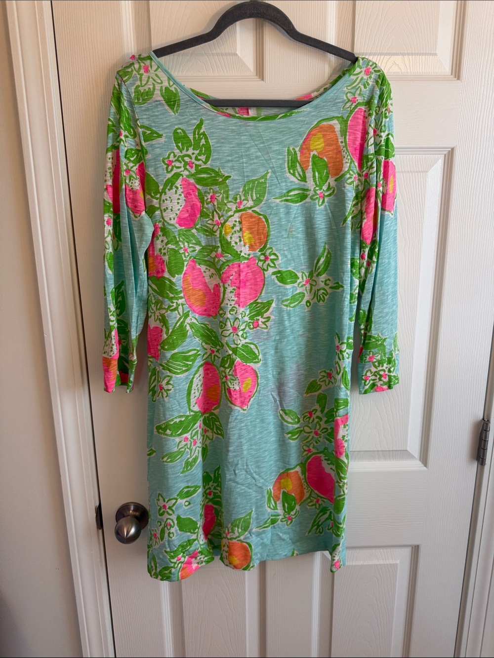 Lilly Pulitzer Aqua Shift Dress with Pink & Green Floral Print